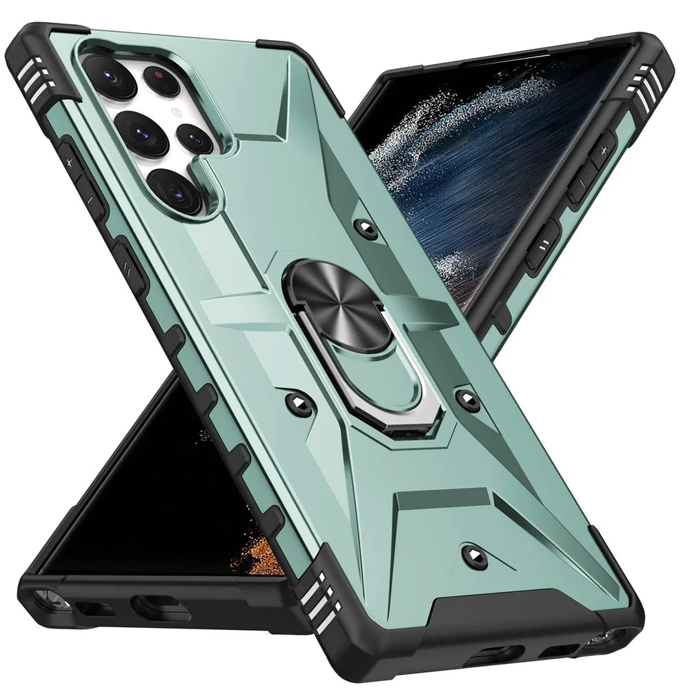 For Samsung Galaxy S25 Ultra Case PC+ TPU Anti-Drop Phone Cover with Ring Kickstand - Dark Green - 2