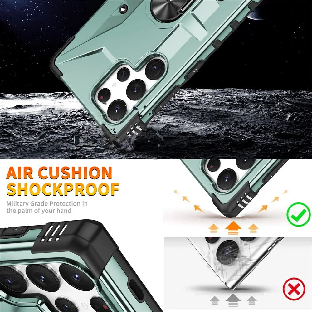For Samsung Galaxy S25 Ultra Case PC+ TPU Anti-Drop Phone Cover with Ring Kickstand - Dark Green - 3