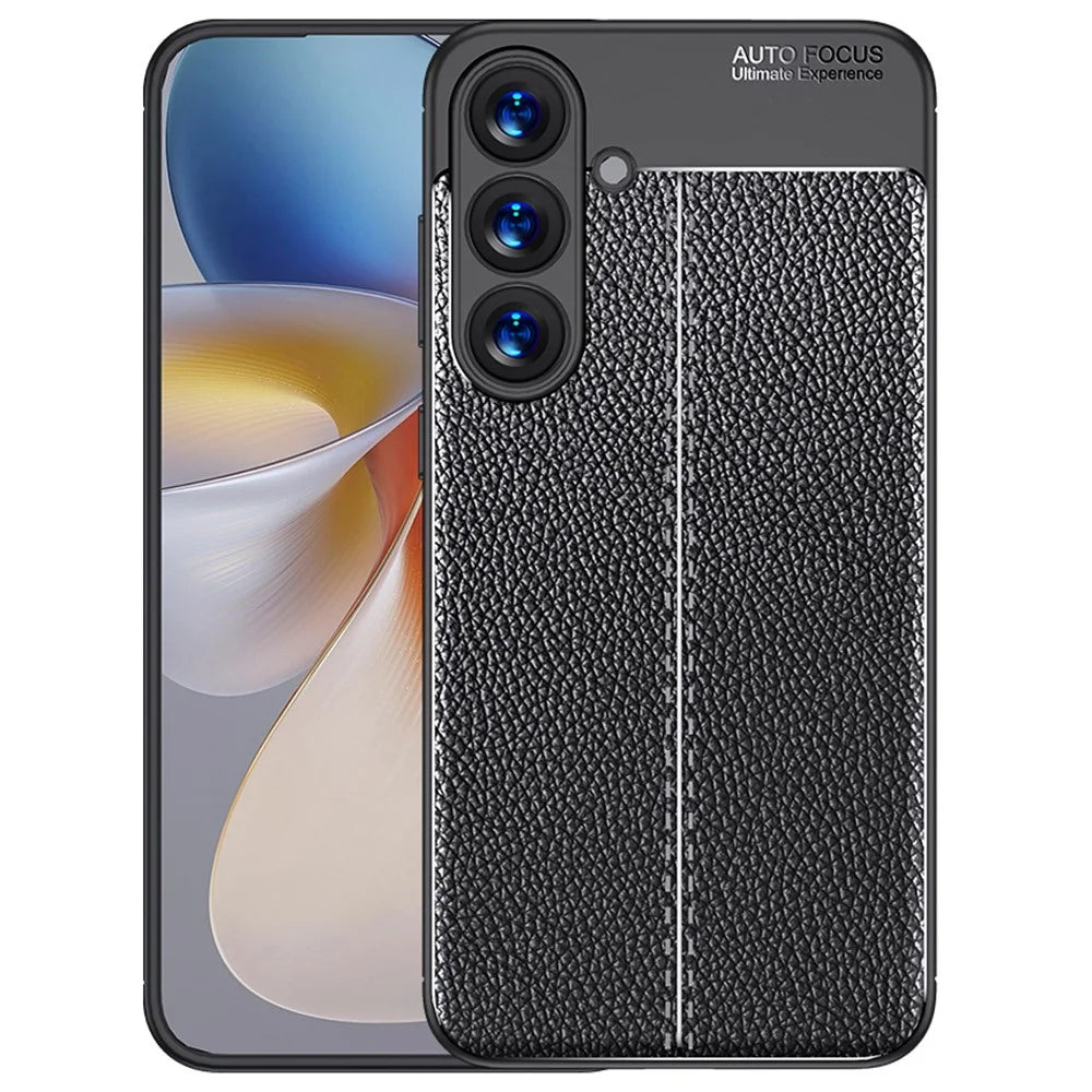 For Samsung Galaxy S25 Case Litchi Texture TPU Flexible Phone Cover, Black - 1