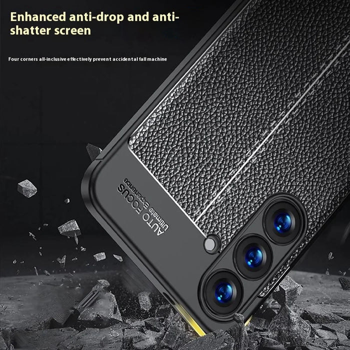 For Samsung Galaxy S25 Case Litchi Texture TPU Flexible Phone Cover, Black - 6
