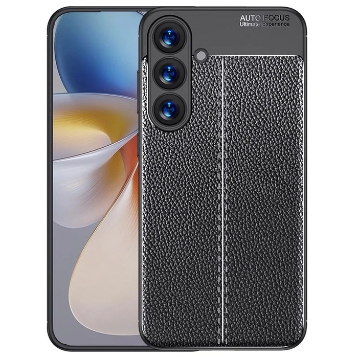 For Samsung Galaxy S25+ Case Litchi Texture TPU Flexible Phone Cover, Black - 1