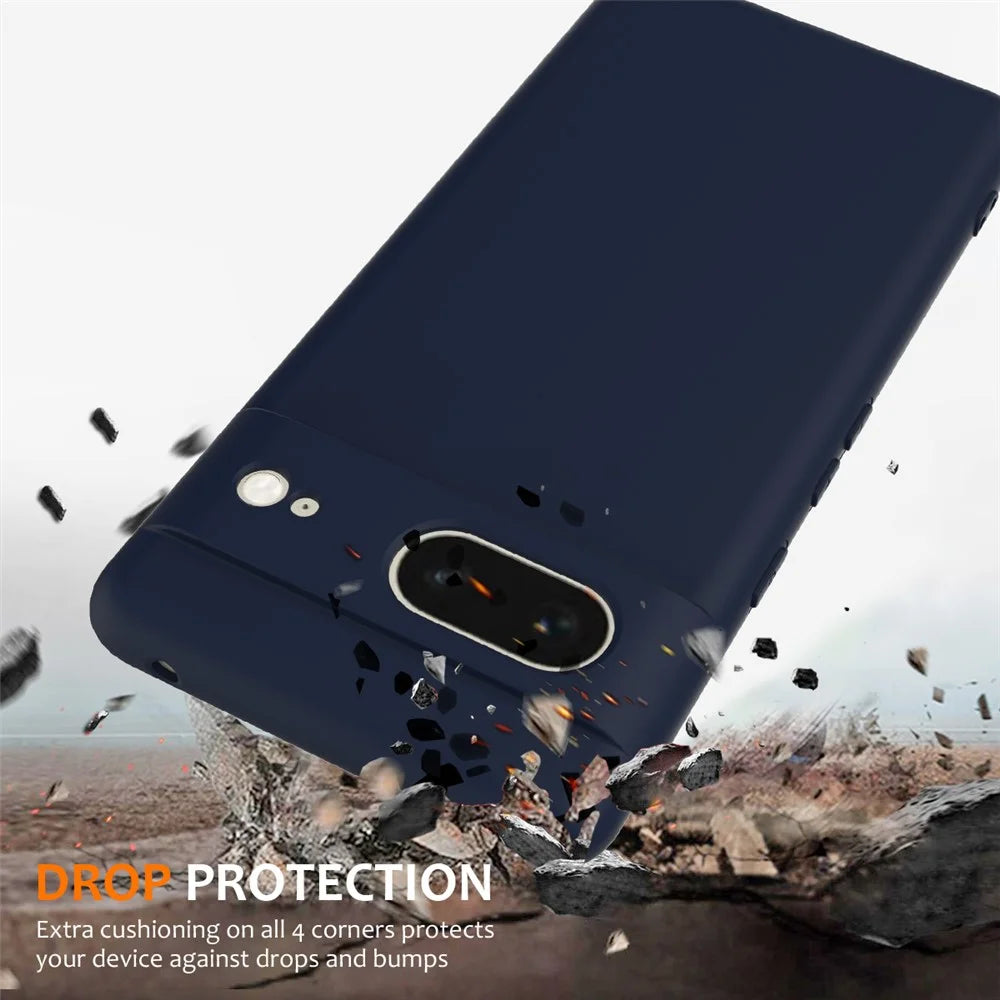 For Google Pixel 7 5G Magnetic Case Liquid Silicone Phone Cover with Lanyard - Dark Blue - 2
