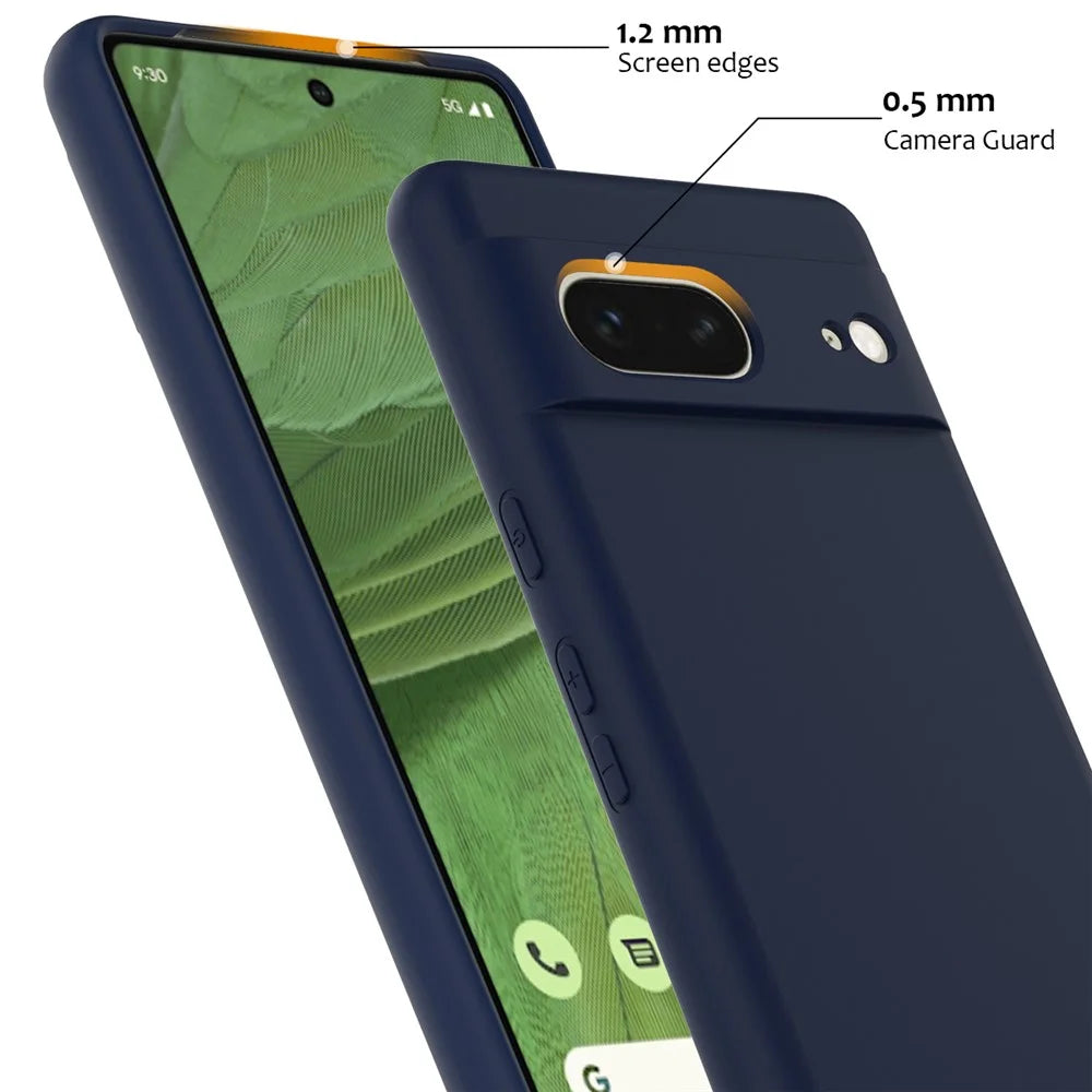 For Google Pixel 7 5G Magnetic Case Liquid Silicone Phone Cover with Lanyard - Dark Blue - 6