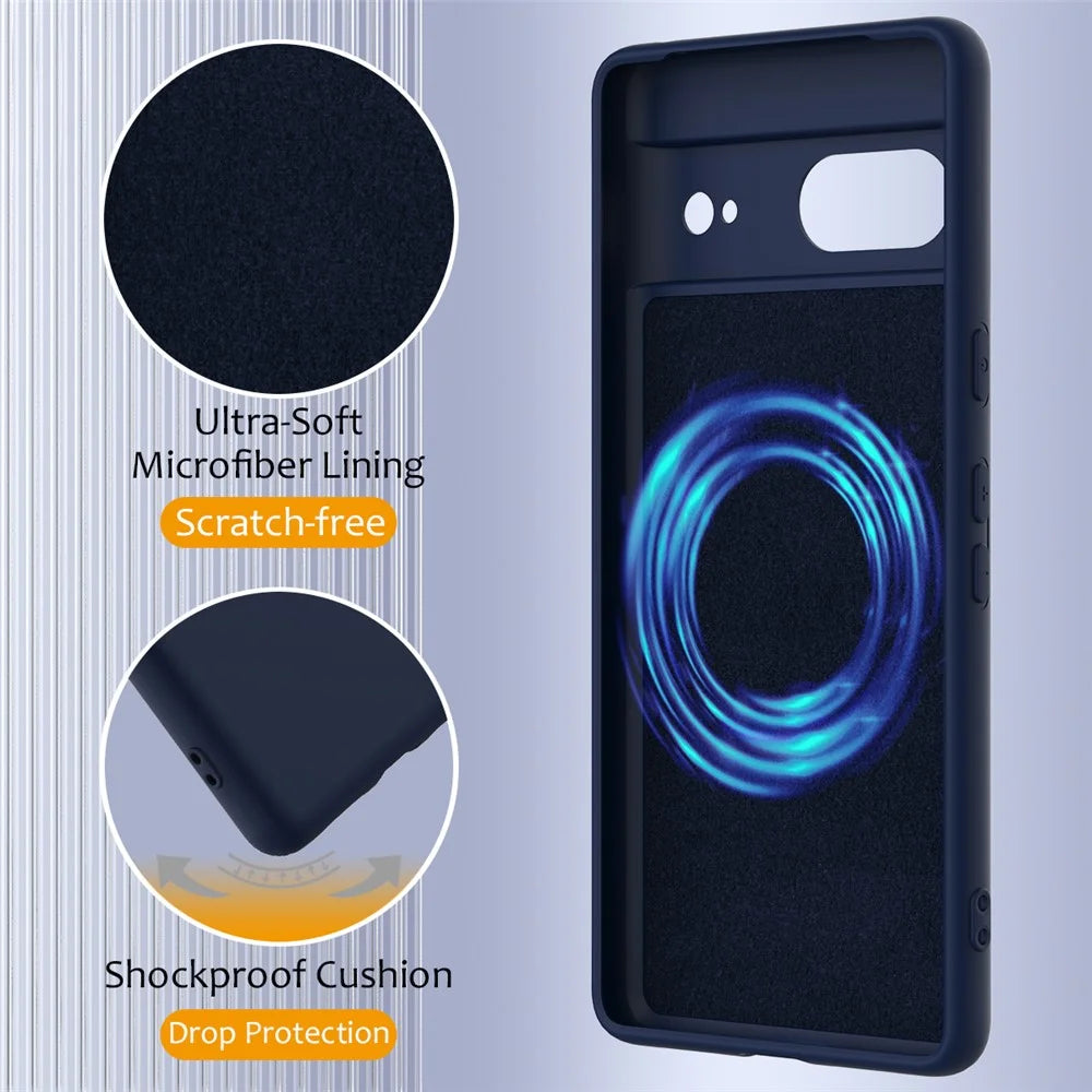 For Google Pixel 7 5G Magnetic Case Liquid Silicone Phone Cover with Lanyard - Dark Blue - 7