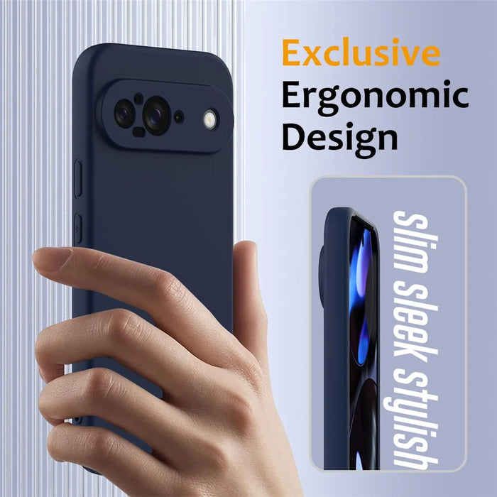 For Google Pixel 9 Magnetic Case Liquid Silicone Phone Cover with Lanyard - Dark Blue - 4