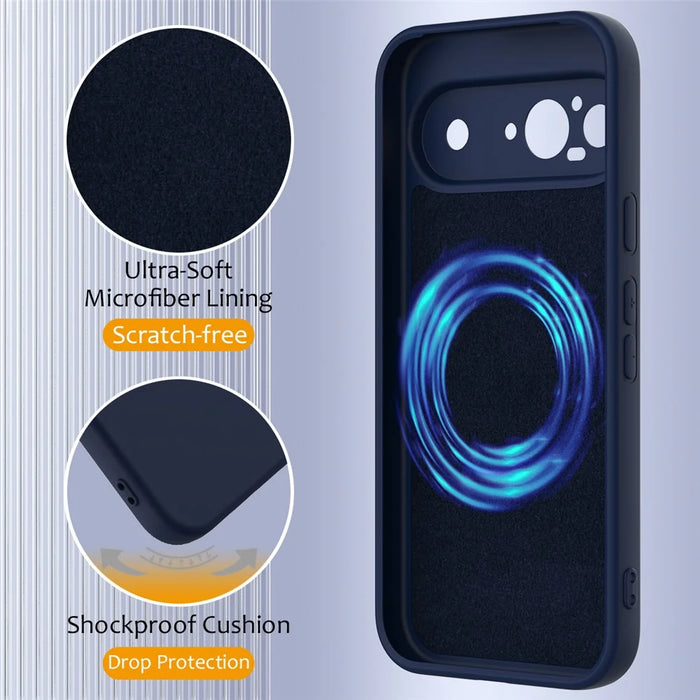For Google Pixel 9 Magnetic Case Liquid Silicone Phone Cover with Lanyard - Dark Blue - 7