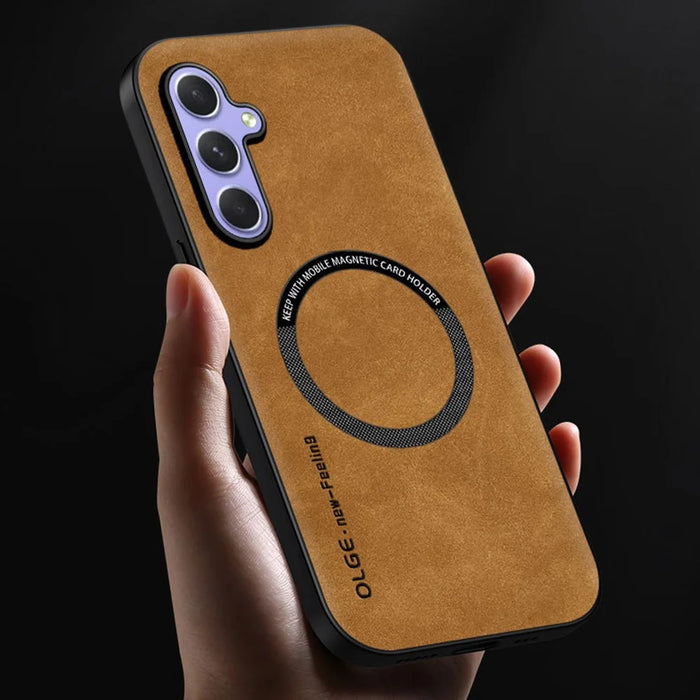 For Samsung Galaxy A35 5G Magnetic Case Anti Drop PC + TPU + PU Leather Back Cover - Black - 3