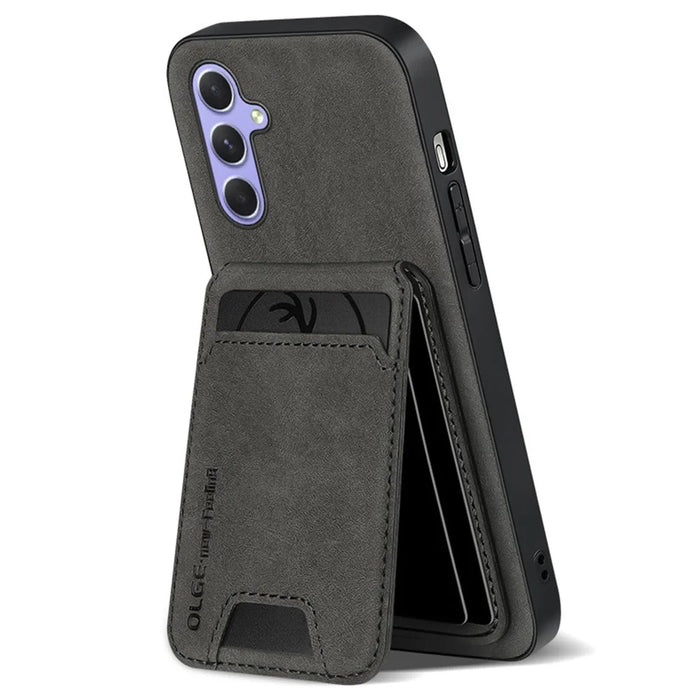 For Samsung Galaxy S25+ Case Card Holder Kickstand Anti Drop PC + TPU + PU Leather Back Cover - Black - 1