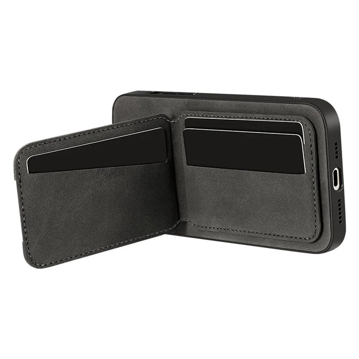 For Samsung Galaxy S25+ Case Card Holder Kickstand Anti Drop PC + TPU + PU Leather Back Cover - Black - 3