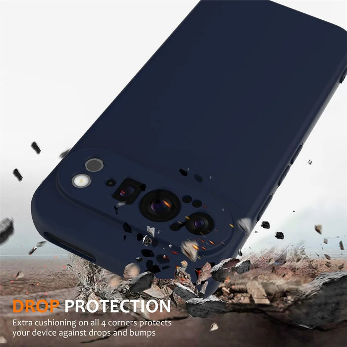 For Google Pixel 9 Pro Magnetic Case Liquid Silicone Phone Cover with Lanyard - Dark Blue - 3