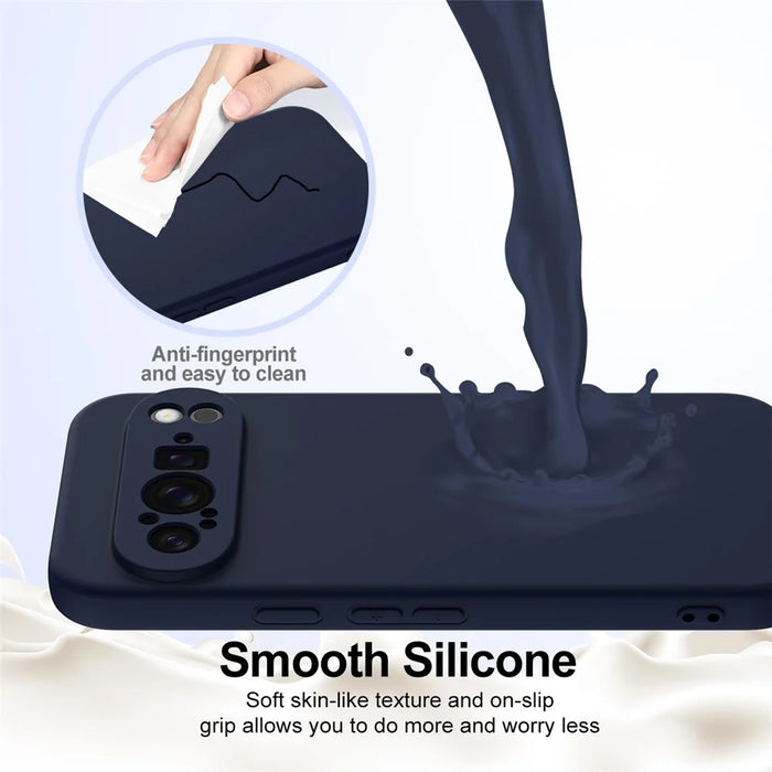 For Google Pixel 9 Pro Magnetic Case Liquid Silicone Phone Cover with Lanyard - Dark Blue - 6