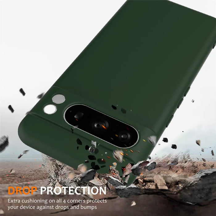 For Google Pixel 8 Pro Magnetic Case Liquid Silicone Phone Cover with Lanyard - Dark Green - 3