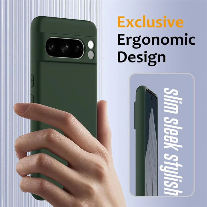 For Google Pixel 8 Pro Magnetic Case Liquid Silicone Phone Cover with Lanyard - Dark Green - 5