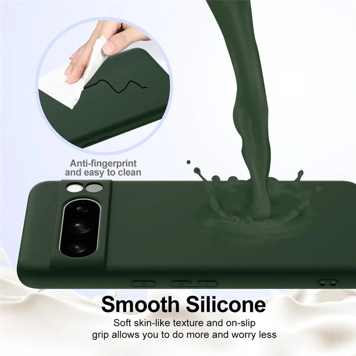 For Google Pixel 8 Pro Magnetic Case Liquid Silicone Phone Cover with Lanyard - Dark Green - 6