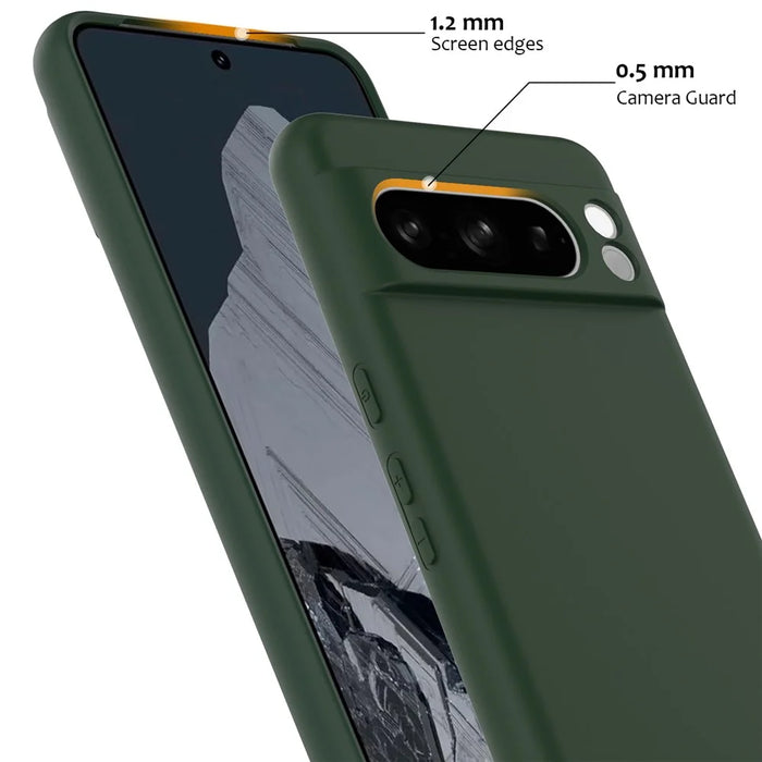 For Google Pixel 8 Pro Magnetic Case Liquid Silicone Phone Cover with Lanyard - Dark Green - 7