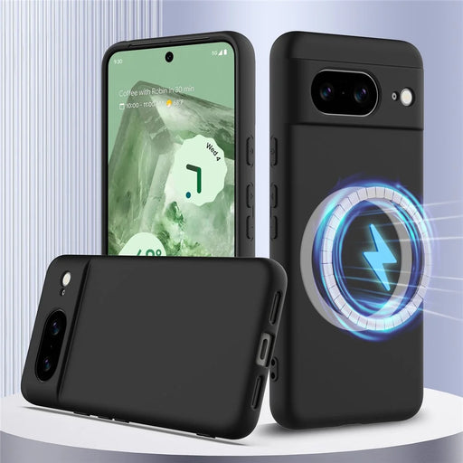 For Google Pixel 8 Magnetic Case Liquid Silicone Phone Cover with Lanyard - Black - 2