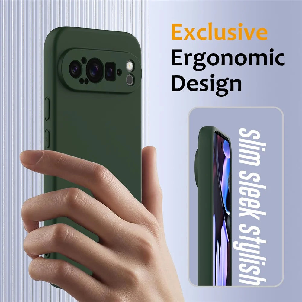 For Google Pixel 9 Pro XL Magnetic Case Liquid Silicone Phone Cover with Lanyard - Dark Green - 5