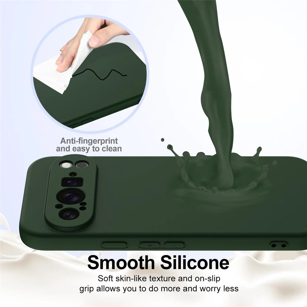 For Google Pixel 9 Pro XL Magnetic Case Liquid Silicone Phone Cover with Lanyard - Dark Green - 6