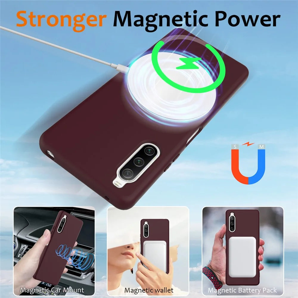 For Sony Xperia 10 IV 5G Magnetic Case Liquid Silicone Phone Cover with Lanyard - Wine Red - 4