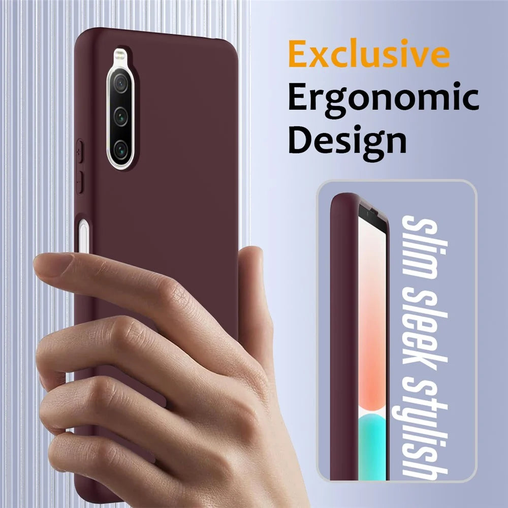 For Sony Xperia 10 IV 5G Magnetic Case Liquid Silicone Phone Cover with Lanyard - Wine Red - 5
