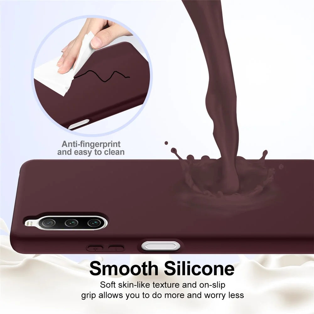 For Sony Xperia 10 IV 5G Magnetic Case Liquid Silicone Phone Cover with Lanyard - Wine Red - 6