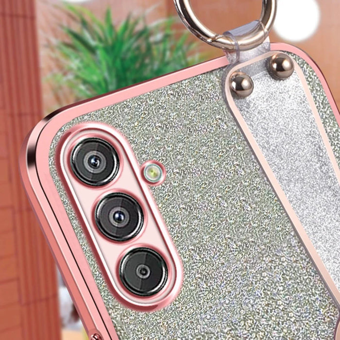 For Samsung Galaxy S25 Case Electroplated Glitter Hand Strap Kickstand TPU Back Cover with Shoulder Strap - Pink - 5