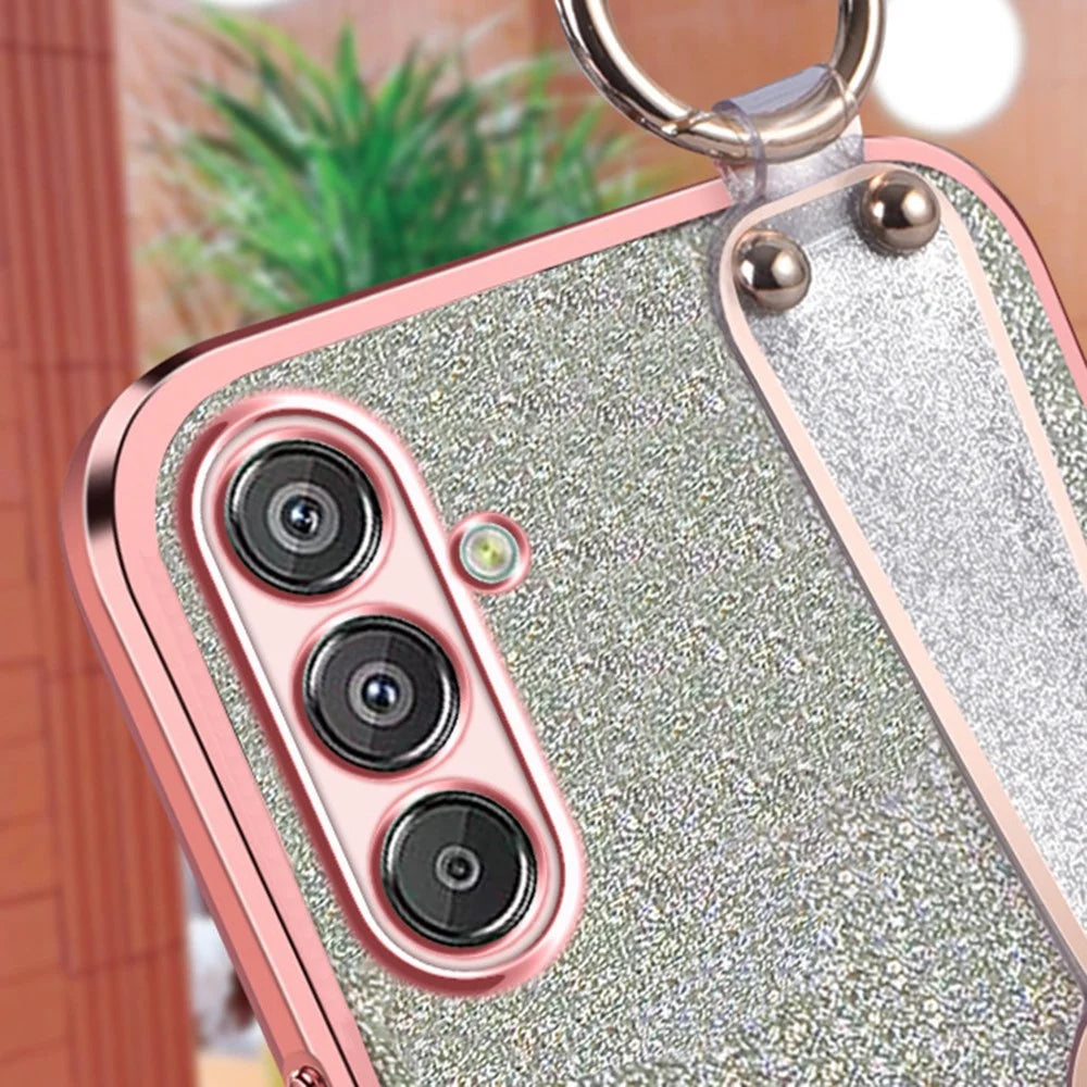 For Samsung Galaxy S25+ Case Electroplated Glitter Hand Strap Kickstand TPU Back Cover with Shoulder Strap - Pink - 5