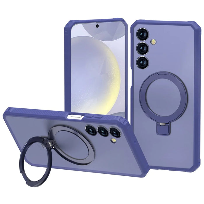 For Samsung Galaxy S25 Magnetic Case Kickstand TPU + PC Anti Drop Phone Cover - Dark Blue - 1
