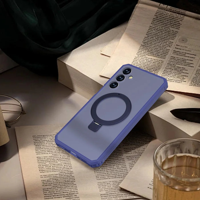 For Samsung Galaxy S25 Magnetic Case Kickstand TPU + PC Anti Drop Phone Cover - Dark Blue - 4