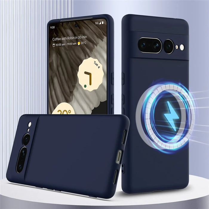 For Google Pixel 7 Pro 5G Magnetic Case Liquid Silicone Phone Cover with Lanyard - Dark Blue - 2