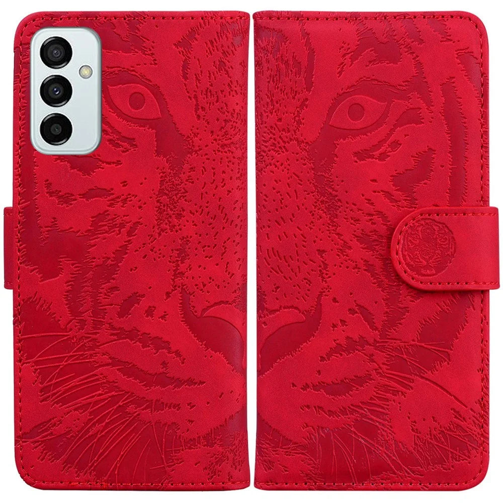 Tiger Pattern Imprinted Cover for Samsung Galaxy M13 4G, PU Leather Drop-proof Phone Stand Case Protective Shell with Wallet - Red - 1