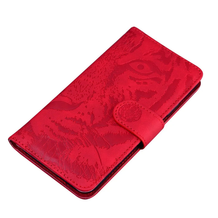 Tiger Pattern Imprinted Cover for Samsung Galaxy M13 4G, PU Leather Drop-proof Phone Stand Case Protective Shell with Wallet - Red - 4