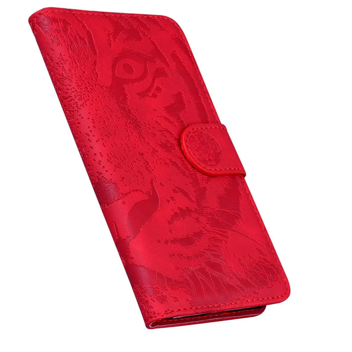 Tiger Pattern Imprinted Cover for Samsung Galaxy M13 4G, PU Leather Drop-proof Phone Stand Case Protective Shell with Wallet - Red - 5