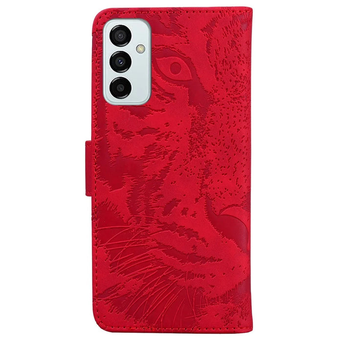 Tiger Pattern Imprinted Cover for Samsung Galaxy M13 4G, PU Leather Drop-proof Phone Stand Case Protective Shell with Wallet - Red - 7