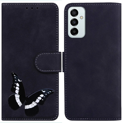 For Samsung Galaxy M13 4G Butterfly Pattern Printing PU Leather Magnetic Clasp Case Skin-touch Full Protection Cover with Wallet Stand - Black - 1
