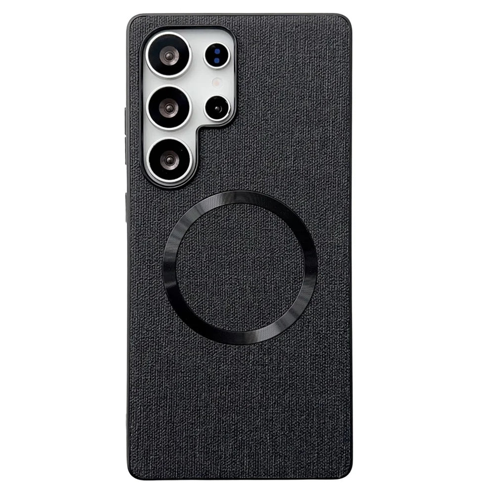 For Samsung Galaxy S25 Ultra Magnetic Case Drop-Proof TPU + Cloth Back Phone Cover - Black - 1