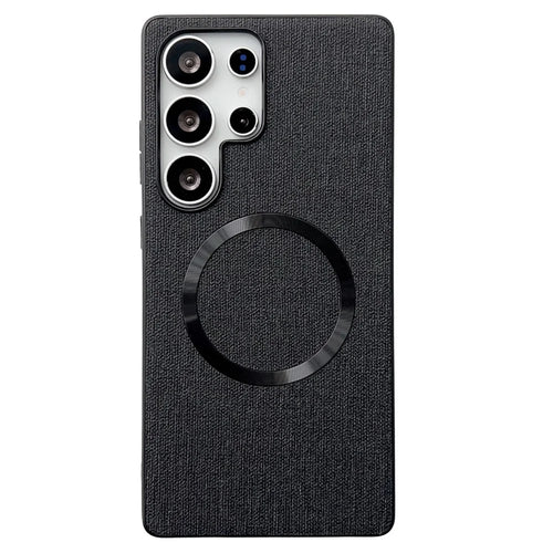 For Samsung Galaxy S25 Ultra Magnetic Case Drop-Proof TPU + Cloth Back Phone Cover - Black - 1