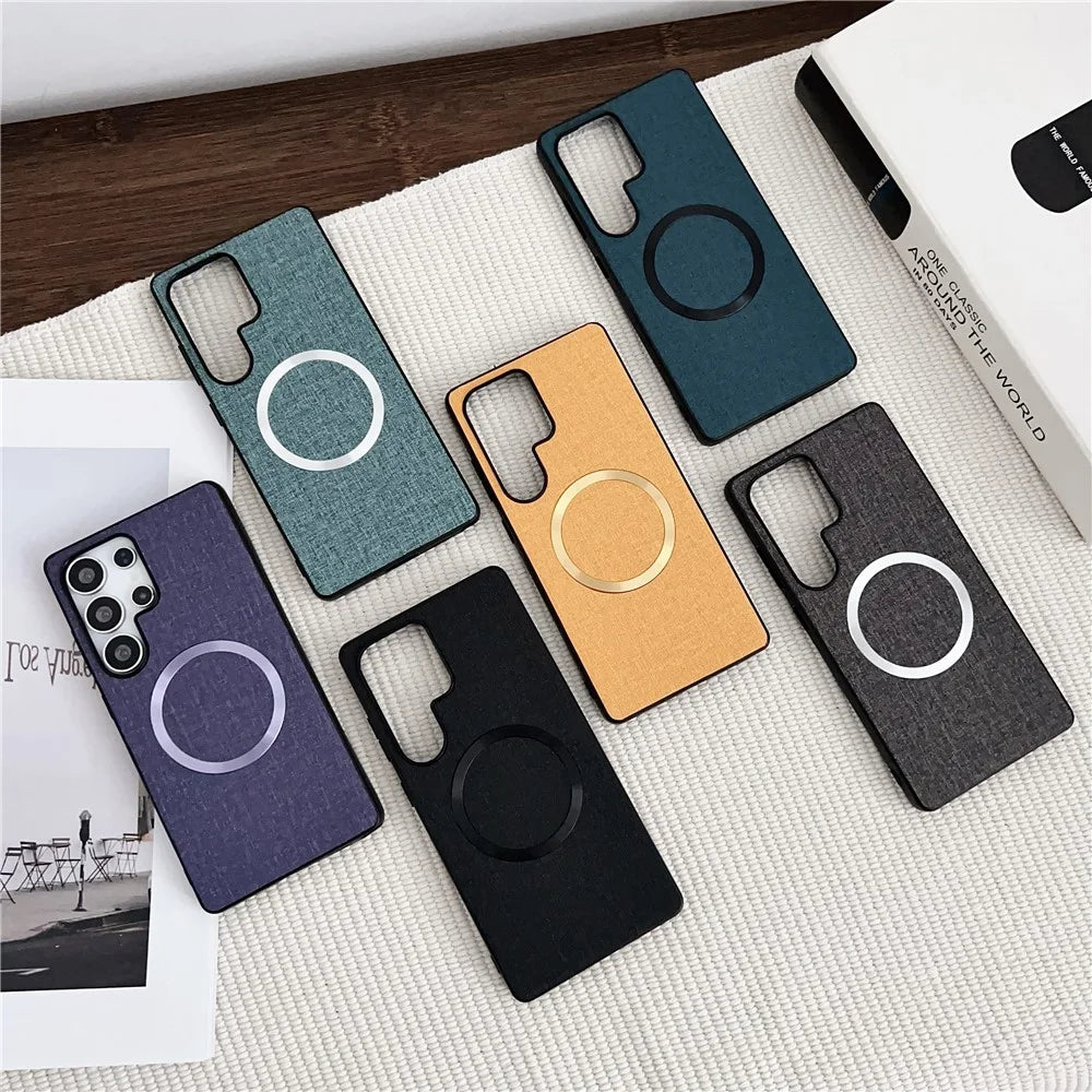 For Samsung Galaxy S25 Ultra Magnetic Case Drop-Proof TPU + Cloth Back Phone Cover - Black - 3