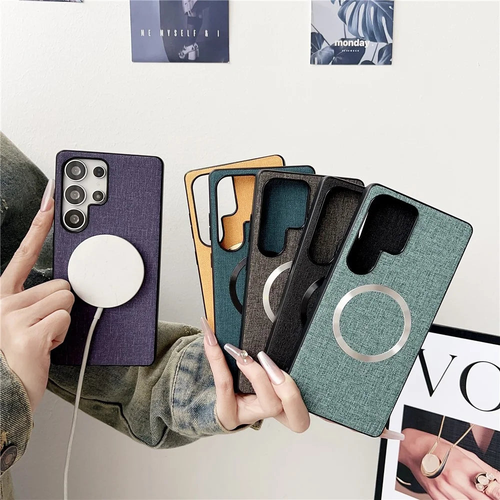 For Samsung Galaxy S25 Ultra Magnetic Case Drop-Proof TPU + Cloth Back Phone Cover - Black - 4