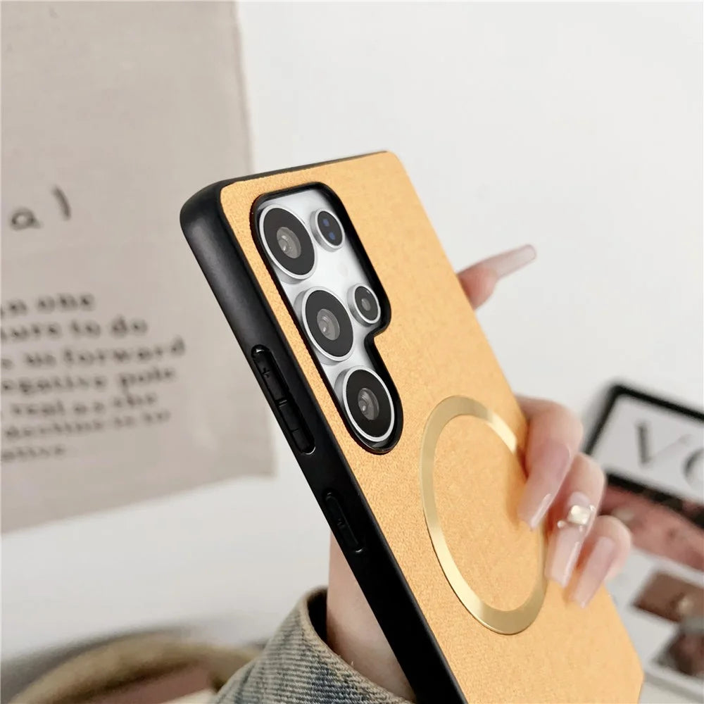 For Samsung Galaxy S25 Ultra Magnetic Case Drop-Proof TPU + Cloth Back Phone Cover - Black - 6