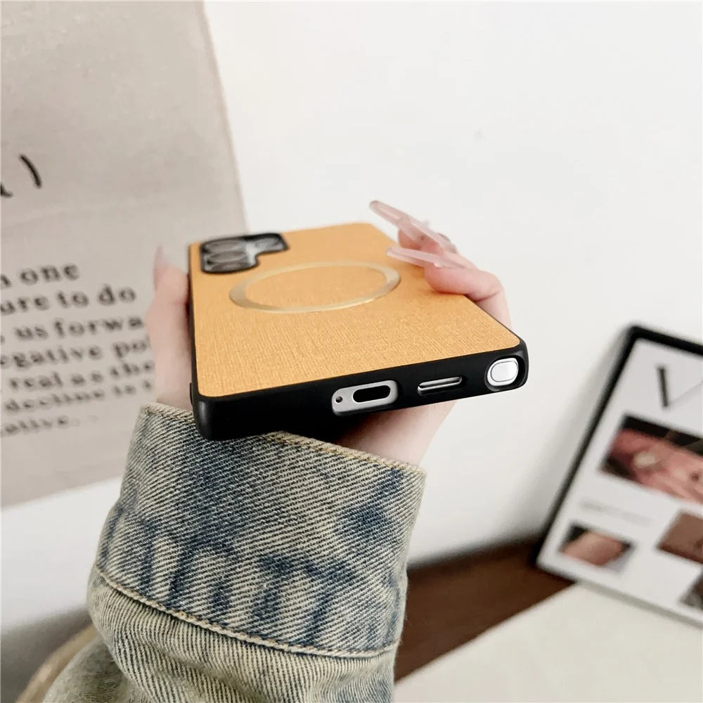 For Samsung Galaxy S25 Ultra Magnetic Case Drop-Proof TPU + Cloth Back Phone Cover - Black - 7