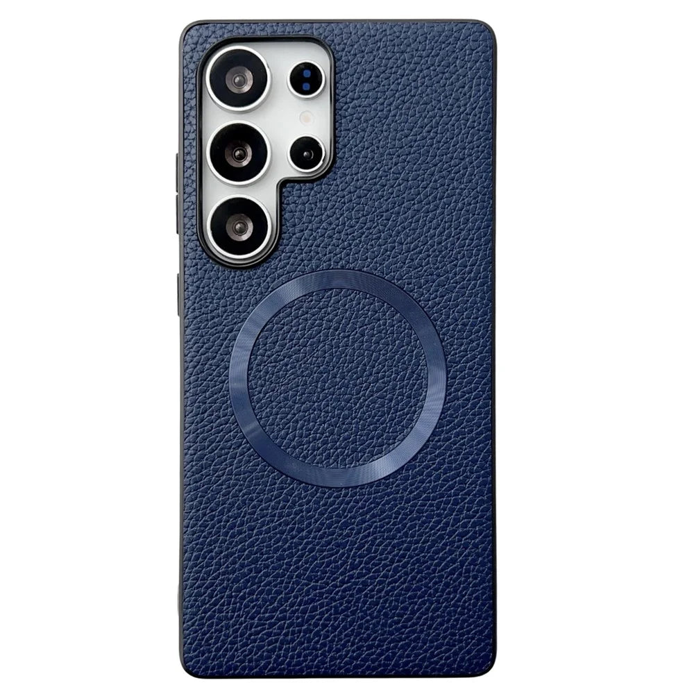 For Samsung Galaxy S25 Ultra Magnetic Case Litchi Texture PU Leather + TPU Phone Back Cover - Blue - 1