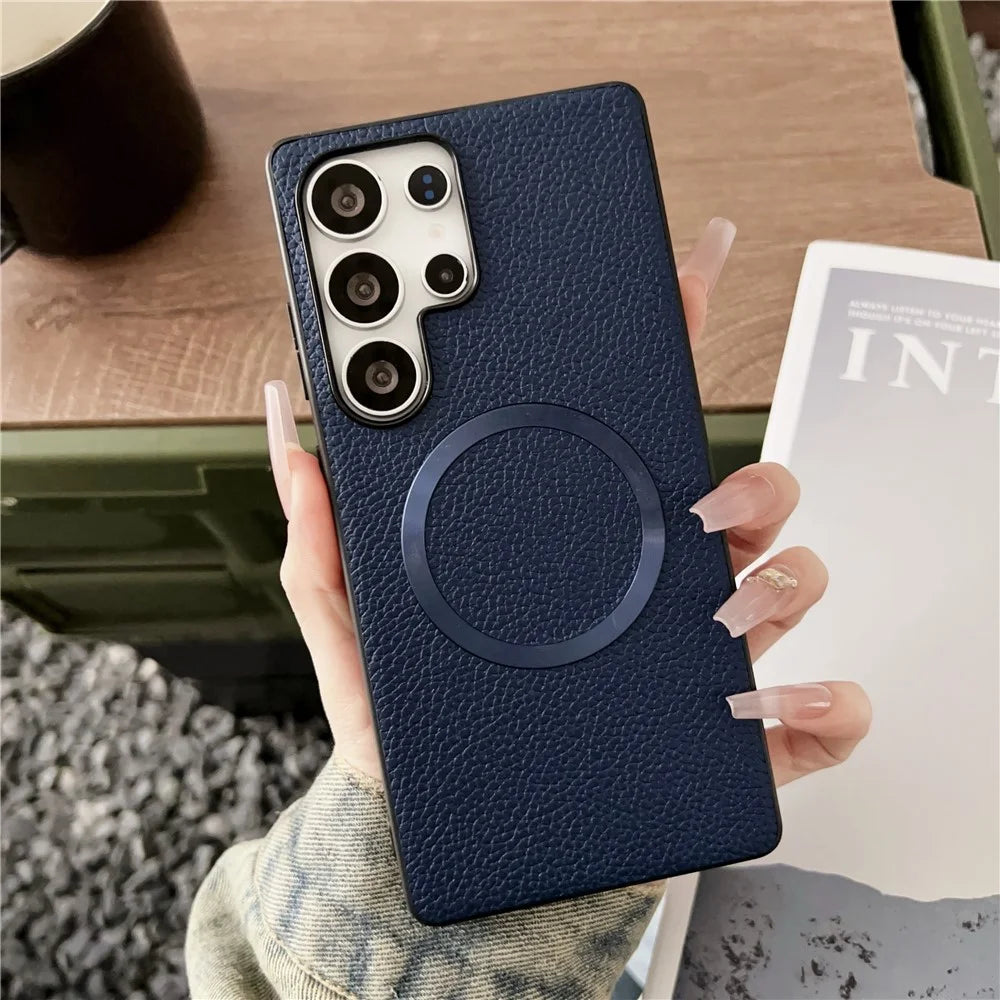 For Samsung Galaxy S25 Ultra Magnetic Case Litchi Texture PU Leather + TPU Phone Back Cover - Blue - 2