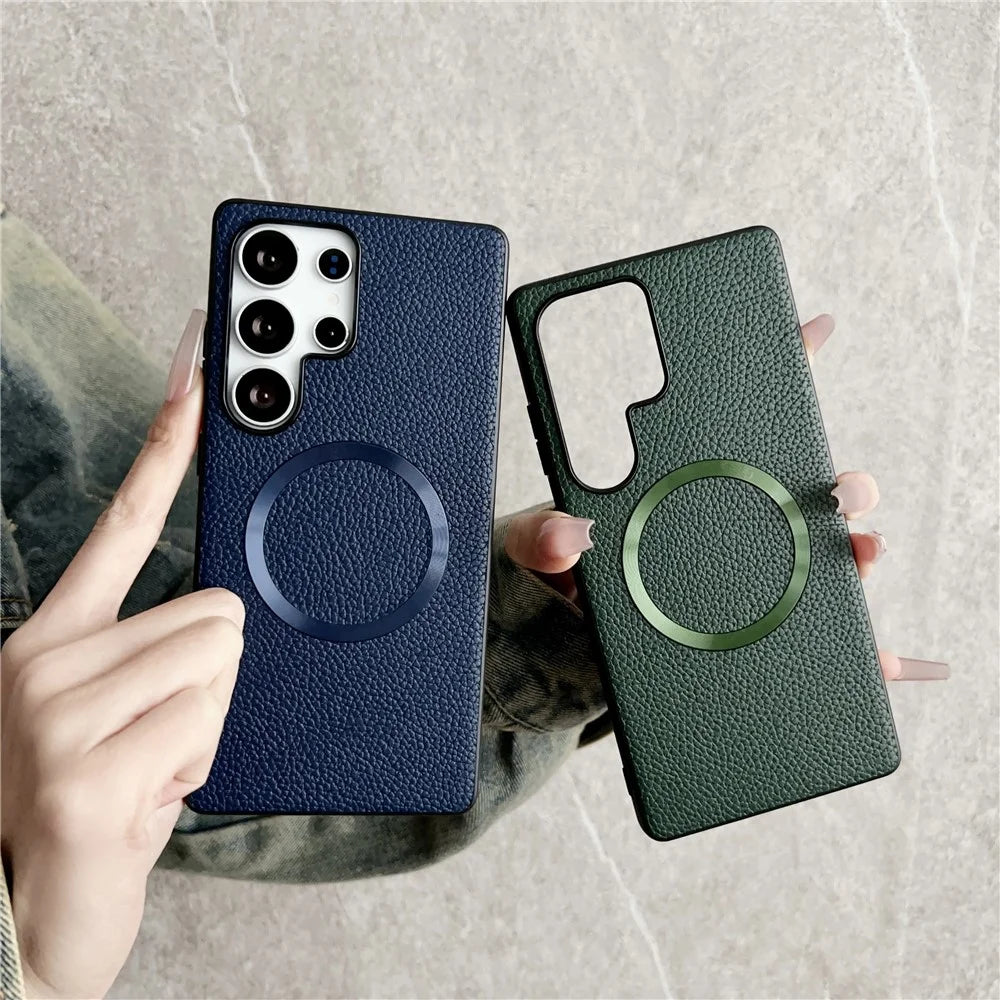 For Samsung Galaxy S25 Ultra Magnetic Case Litchi Texture PU Leather + TPU Phone Back Cover - Blue - 3