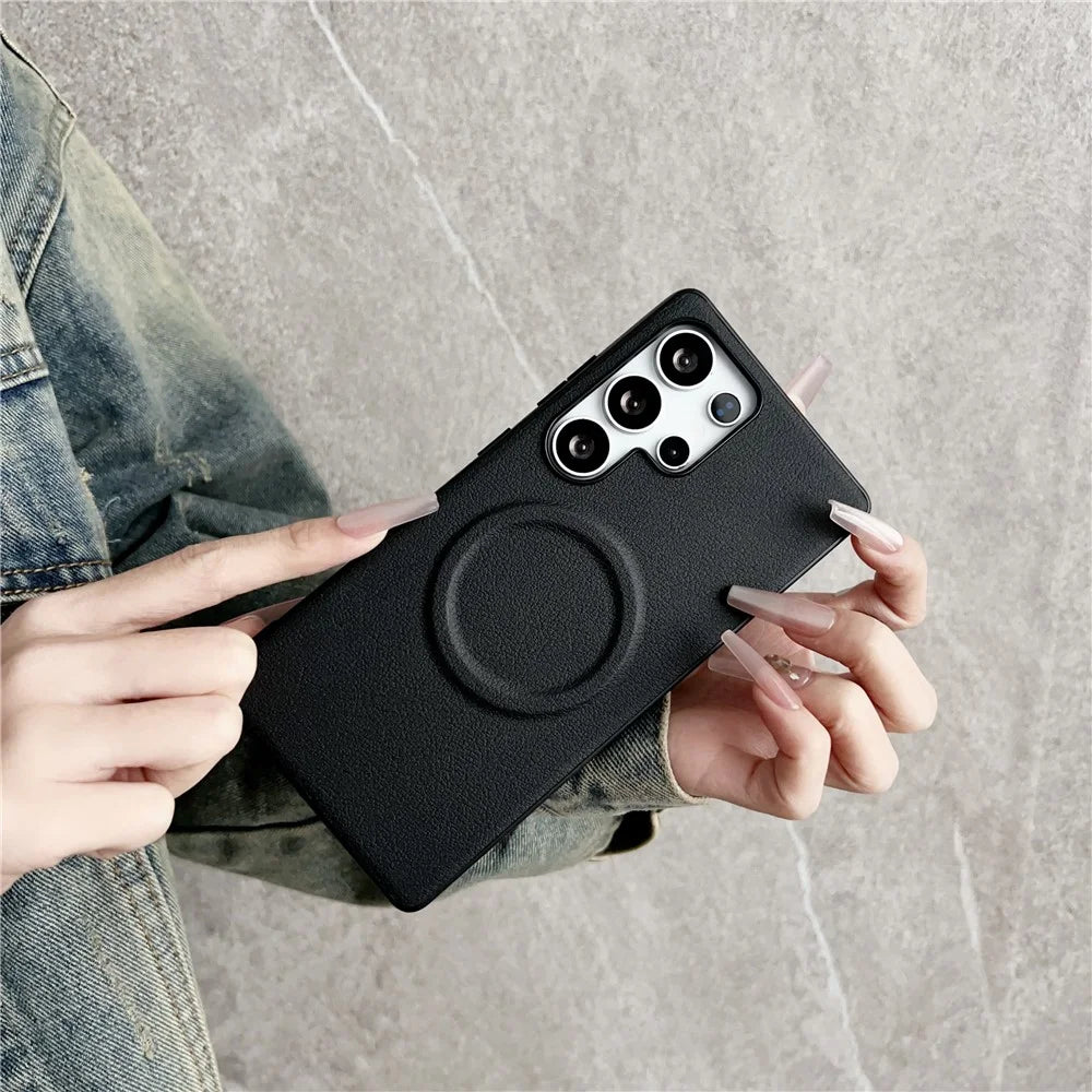 For Samsung Galaxy S25 Ultra Magnetic Case PU + TPU Phone Back Cover - Black - 3
