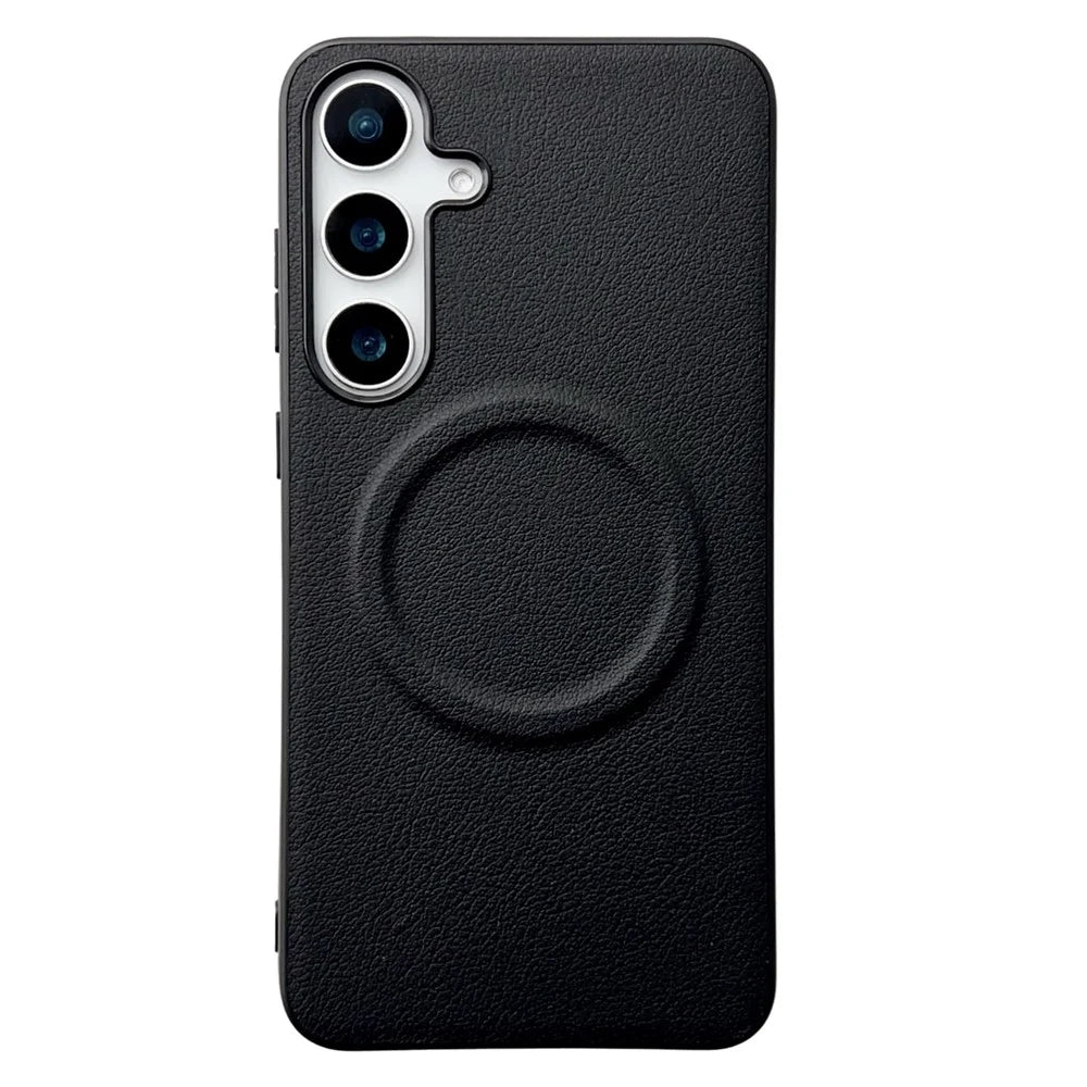 For Samsung Galaxy S25+ Magnetic Case PU + TPU Phone Back Cover - Black - 1