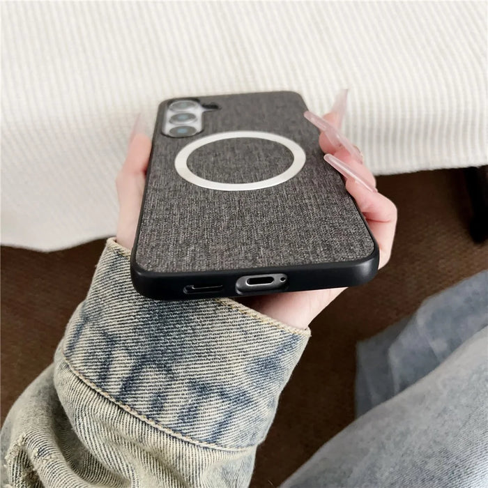 For Samsung Galaxy A26 5G Magnetic Case Drop-Proof TPU + Cloth Back Phone Cover - Grey - 6