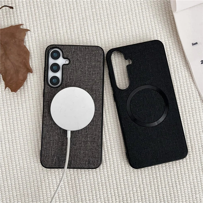 For Samsung Galaxy A36 5G Magnetic Case Drop-Proof TPU + Cloth Back Phone Cover - Grey - 3