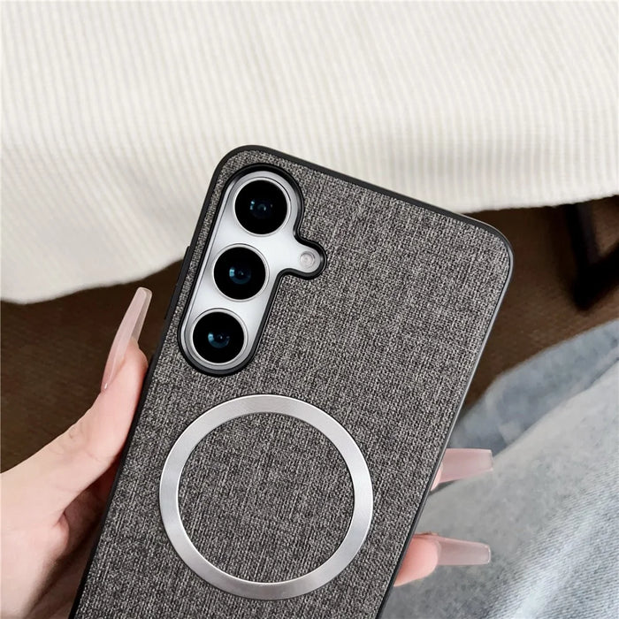 For Samsung Galaxy A36 5G Magnetic Case Drop-Proof TPU + Cloth Back Phone Cover - Grey - 4