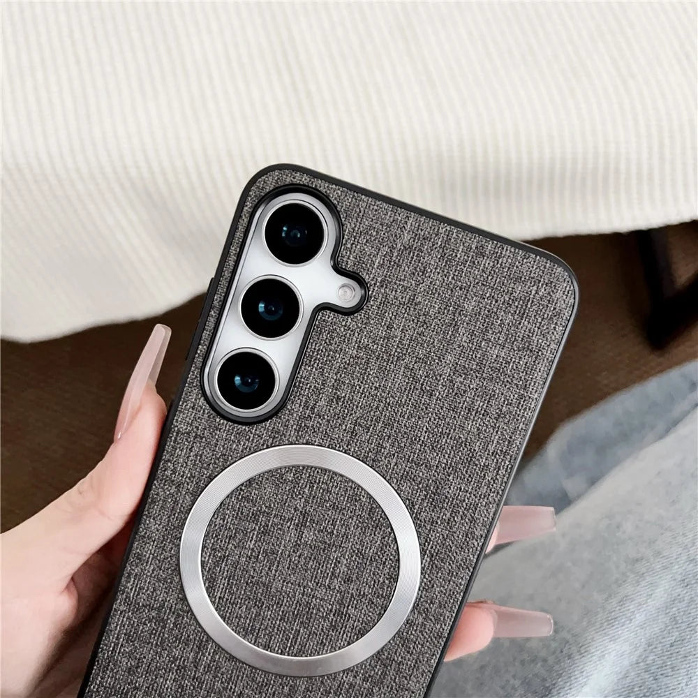For Samsung Galaxy A56 5G Magnetic Case Drop-Proof TPU + Cloth Back Phone Cover - Grey - 4